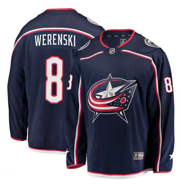 Mens Columbus Blue Jackets #8 Zach Werenski Navy Stitched Hockey Jersey Dzhi